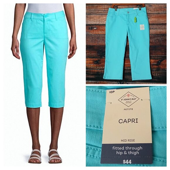 NWT St Johns Bay Capri Jeans 10P Aqua Sail Mid Rise Stretch - Picture 1 of 10